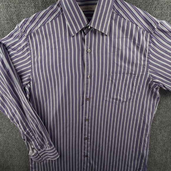 Ermenegildo Zegna Button Up Dress Shirt Men Large Striped Purple Italy Cotton - Picture 1 of 16
